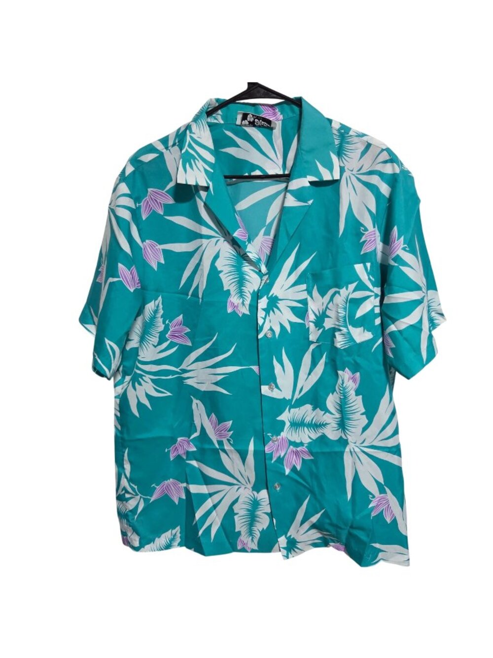 Vintage Hilo Hattie Hawaiian Shirt Mens Size 2XL Turquoise Purple Floral Print